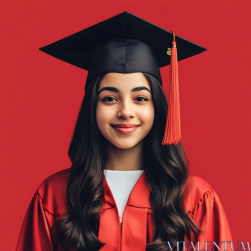 Joyful Graduate in Red and Black Attire AI Image