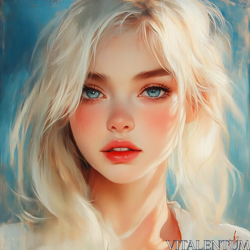 Ethereal Blonde Beauty with Striking Blue Eyes AI Image