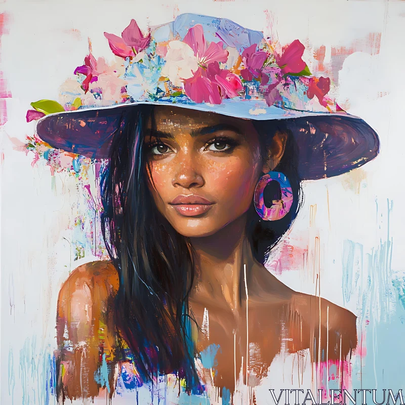 AI ART Vibrant Floral Hat Portrait of a Woman