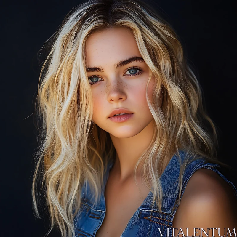 Blonde Woman Portrait with Freckles AI Image