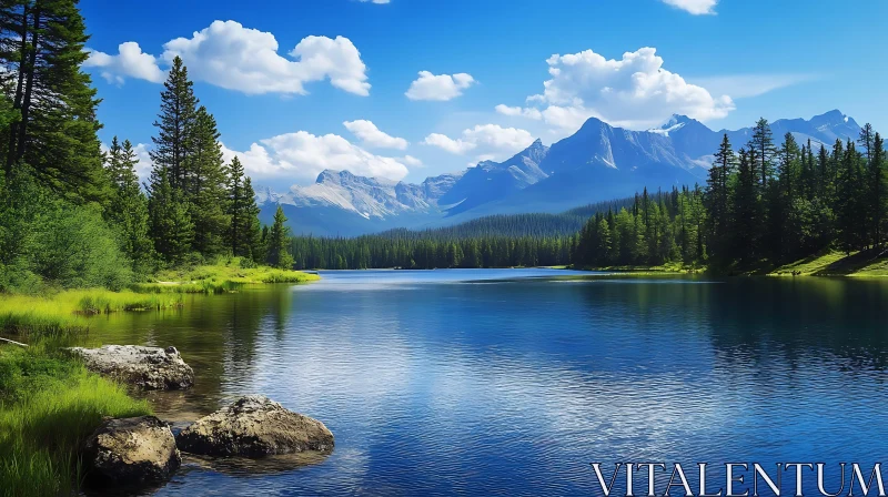 Tranquil Lake with Mountain View AI Image