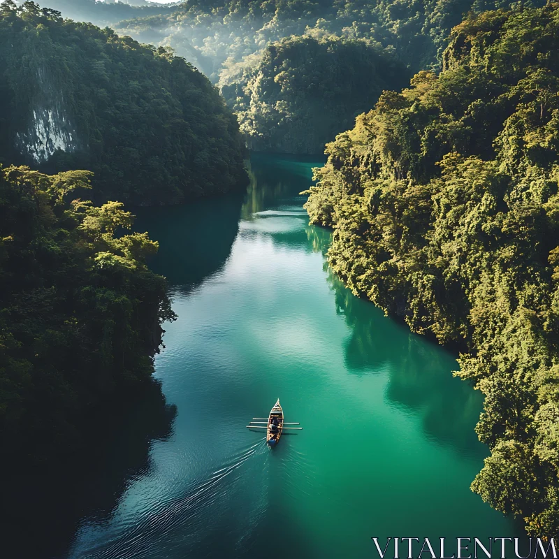 Tranquil Boat Ride on a Pristine Lake AI Image