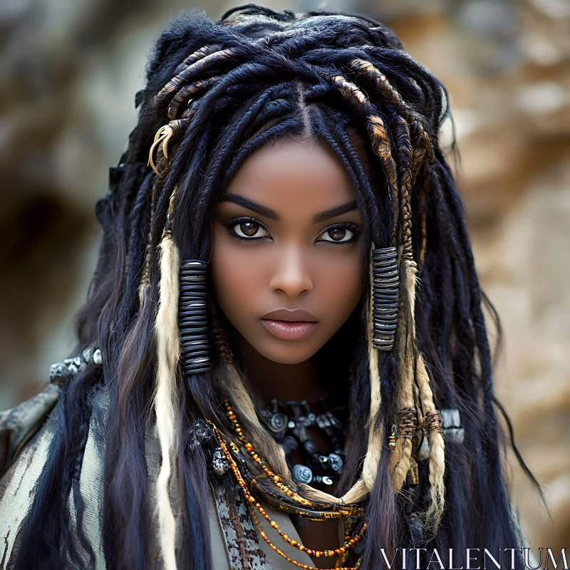 Tribal Beauty with Intricate Dreadlocks AI Image