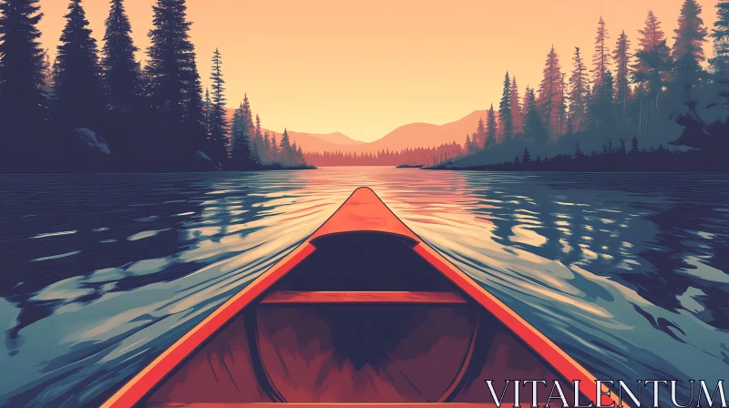 Tranquil Lake Sunset Canoe Scene AI Image