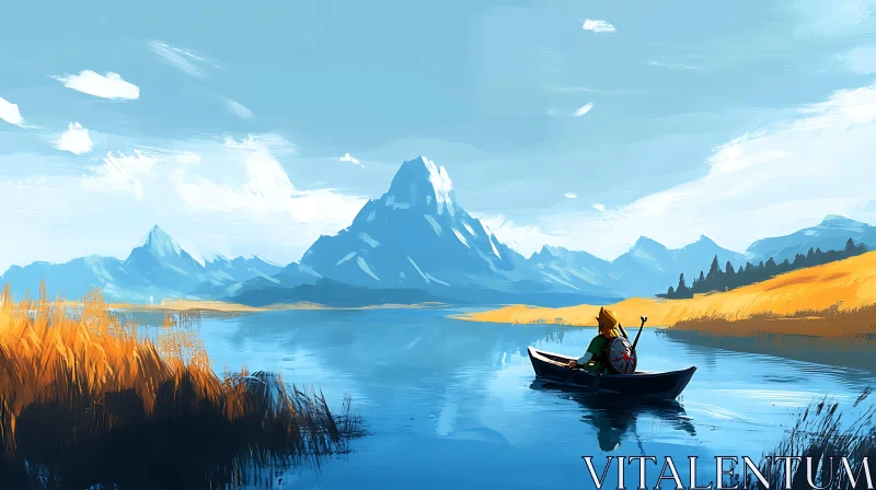 Tranquil Canoe Ride in a Mountainous Lake AI Image