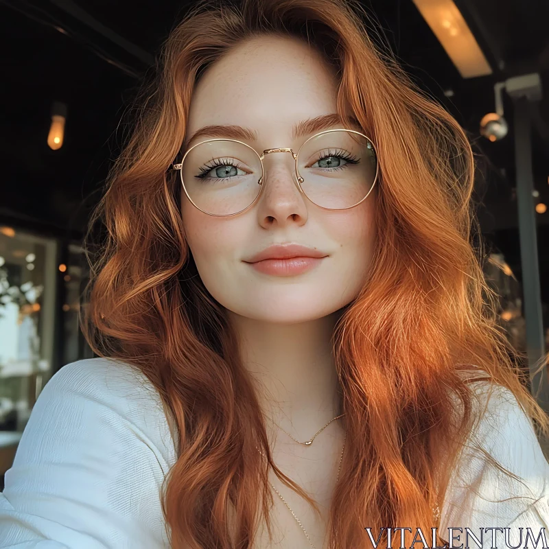 AI ART Red-Haired Woman in Glasses Close-Up