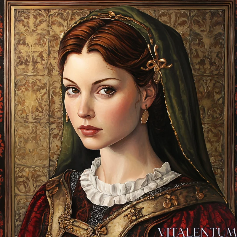 Woman in Ornate Renaissance Dress Portrait AI Image