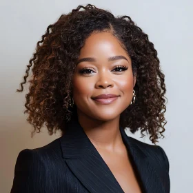 Elegant Woman with Curly Hair in Formal Attire