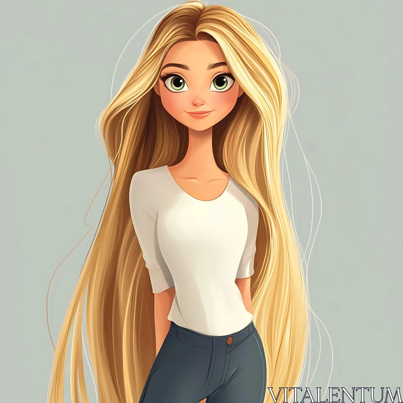 Animated Portrait of Blonde Cartoon Girl AI Image