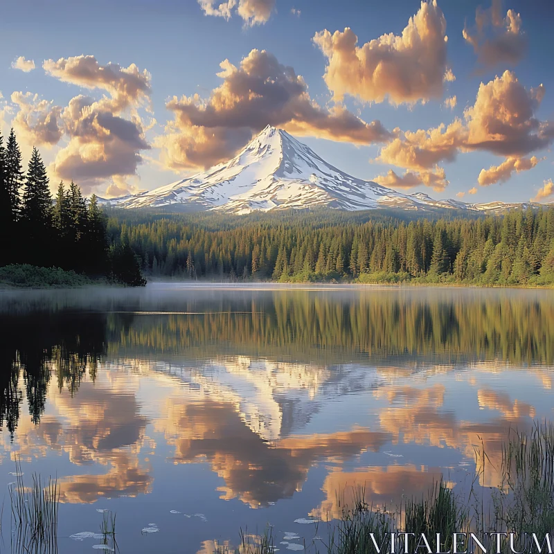 Tranquil Lake Reflecting Majestic Snowy Mountain Peaks AI Image