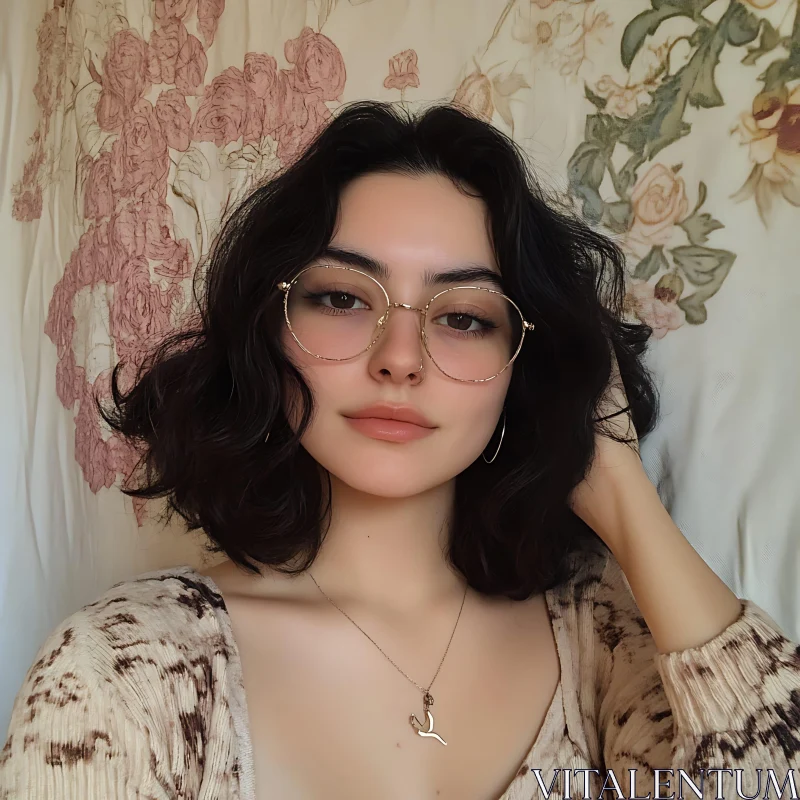 Stylish Woman with Glasses and Necklace AI Image