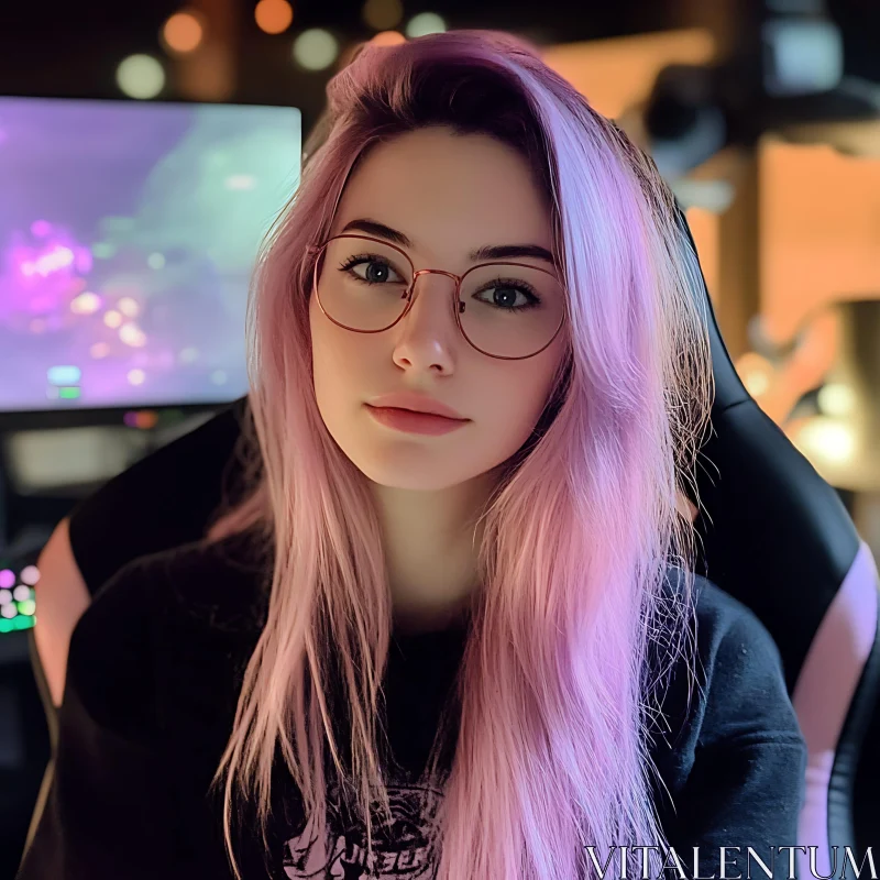 AI ART Gamer Girl with Pink Hair and Glasses