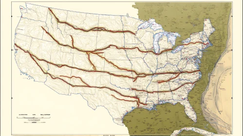 USA Major Routes Topographical Map