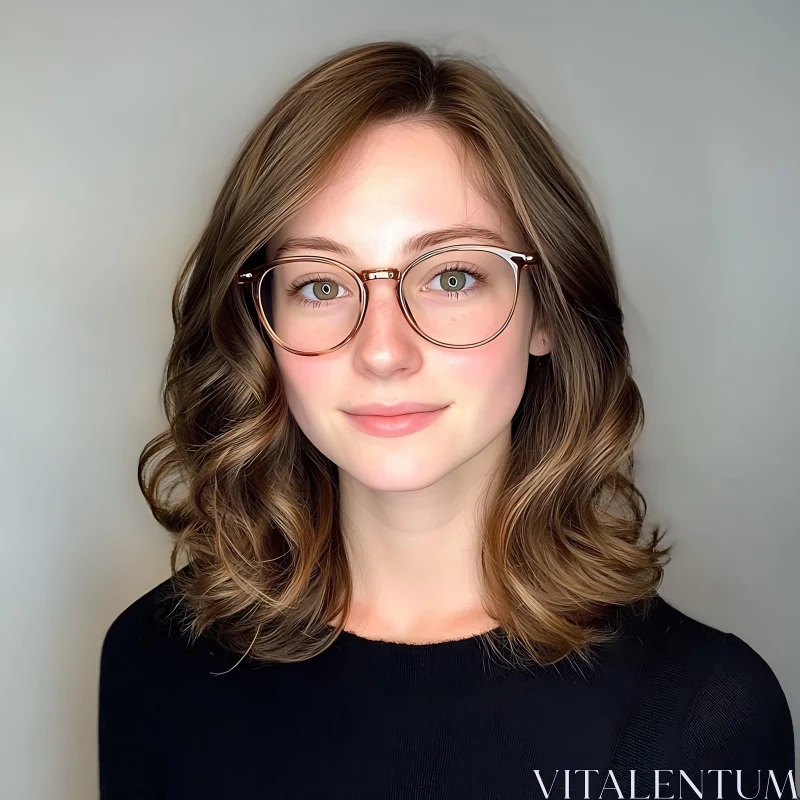 Young Woman's Portrait with Glasses AI Image