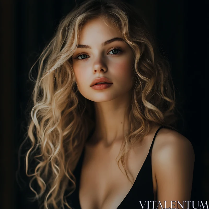 Elegant Blonde Woman in Black AI Image