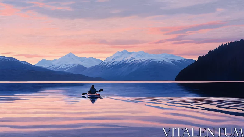 Solitary Paddle at Dusk on Calm Lake AI Image