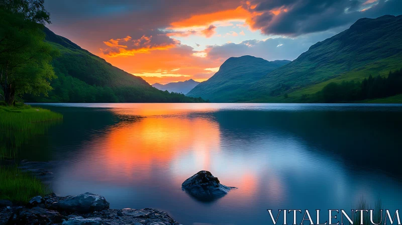 AI ART Tranquil Mountain Lake at Sunset