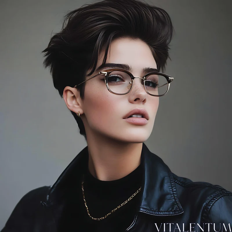 Confident Woman Portrait with Short Hair and Glasses AI Image