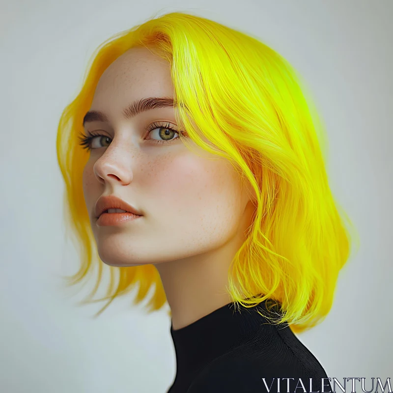 Bright Yellow Haired Woman in Black Top Portrait AI Image