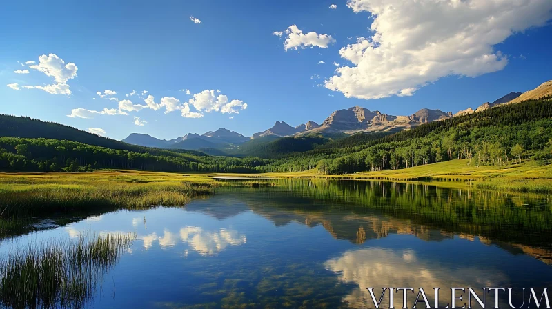 Serene Lake with Mountain Background AI Image