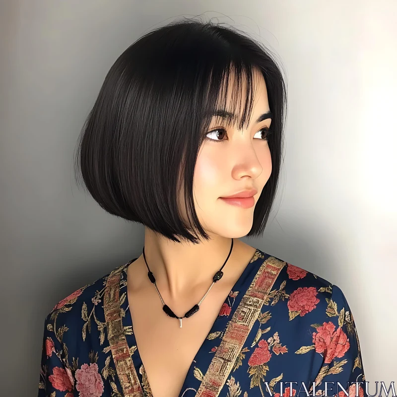 Graceful Portrait of a Woman with Short Hair AI Image