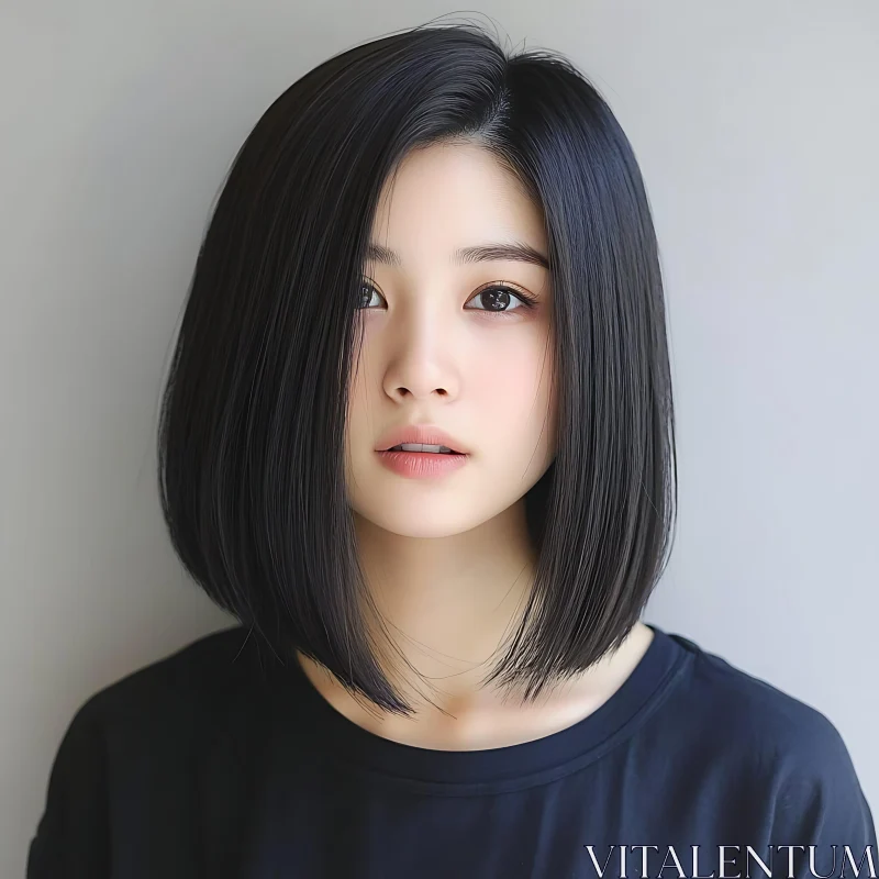 Young Woman with Shoulder-Length Black Hair AI Image