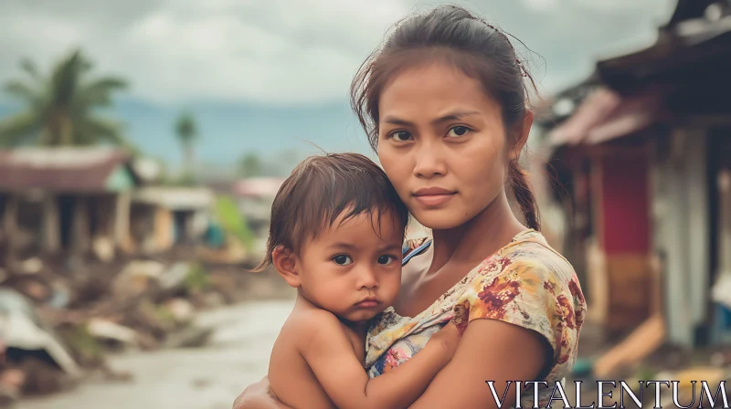 Mother and Child in a Village Setting AI Image