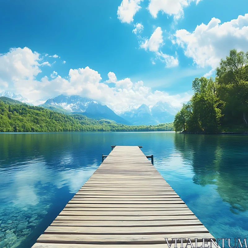 Tranquil Pier Leading into Pristine Lake AI Image