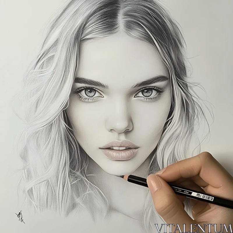 AI ART Detailed Portrait Drawing of a Young Woman