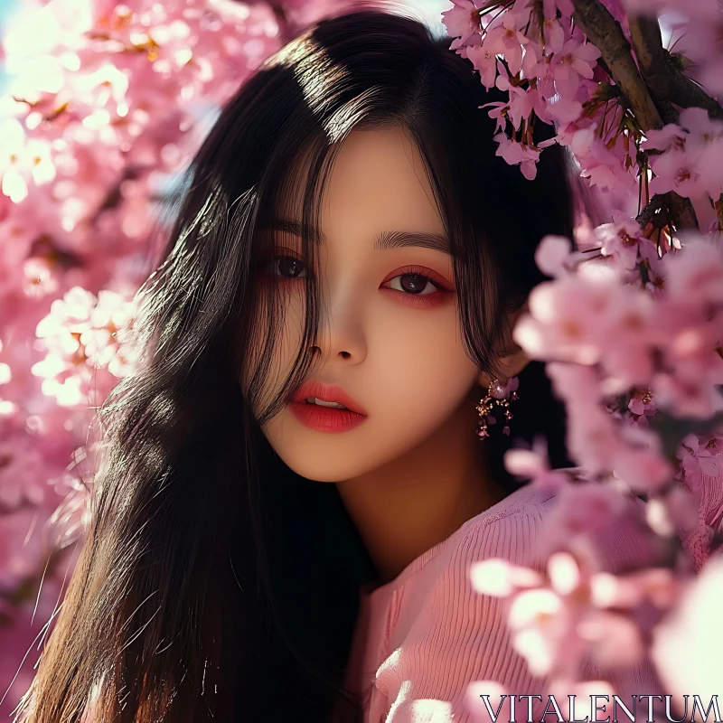 Cherry Blossom Portrait of a Woman AI Image