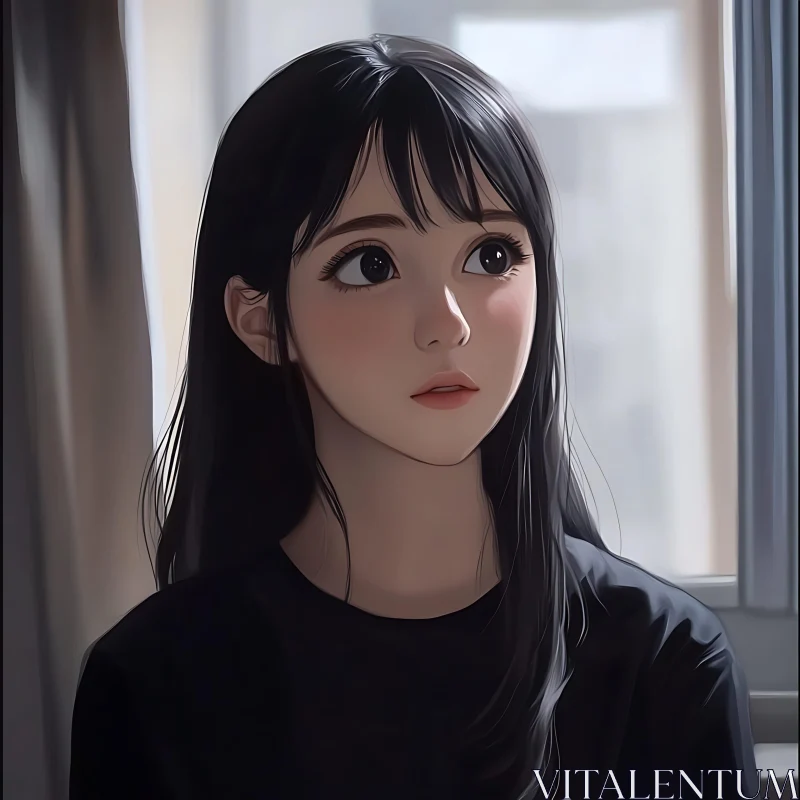 AI ART Serene Anime Girl with Expressive Eyes