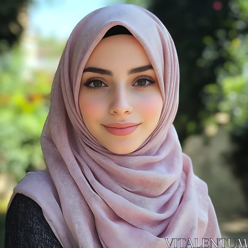 Young Woman in Light Pink Hijab AI Image