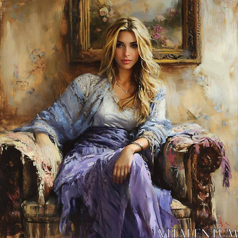 Serene Portrait of a Woman with Blonde Hair in an Artistic Setting AI Image