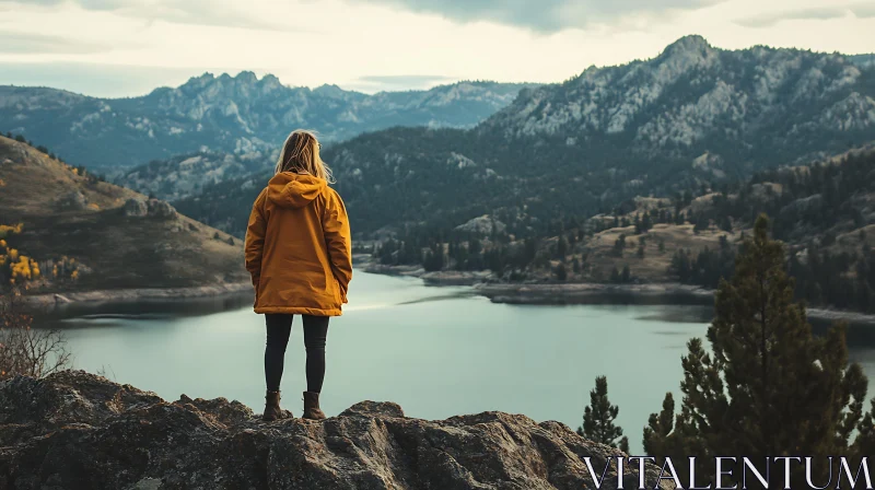 Solitary Hiker Amidst Majestic Mountain Scenery AI Image