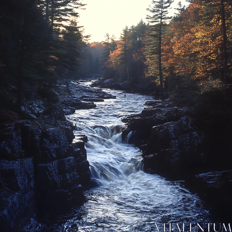 River in an Autumn Forest AI Image