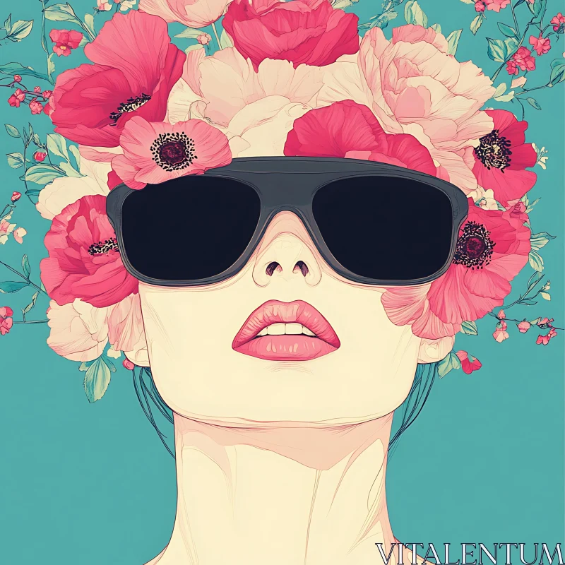 Modern Fashion Illustration with Floral Headpiece AI Image