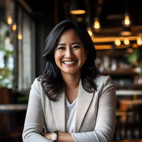 Businesswoman Smiling in a Cafe