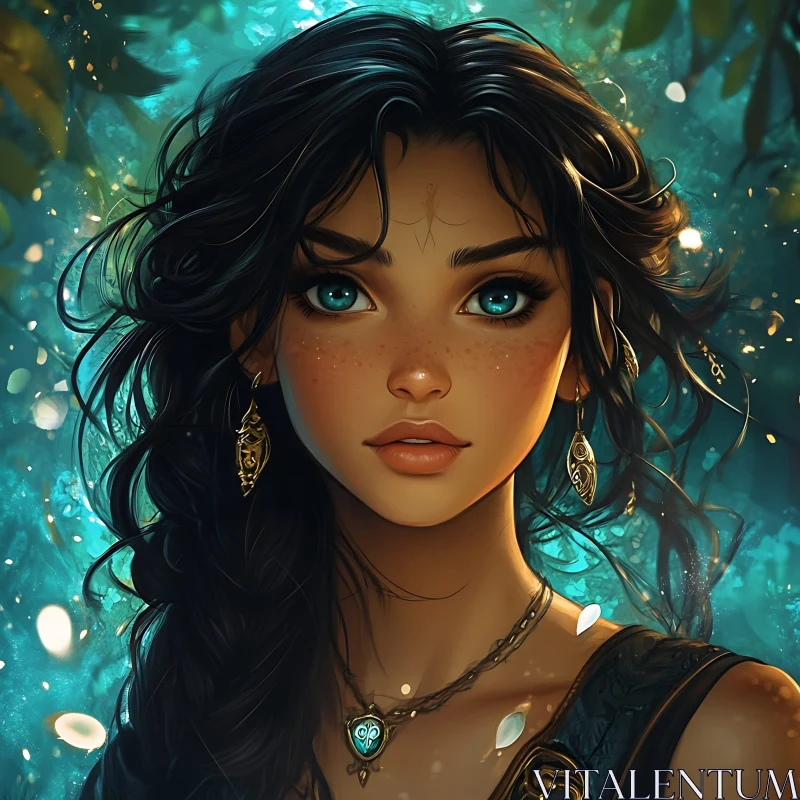 Fantasy Portrait of a Woman with Deep Blue Eyes AI Image