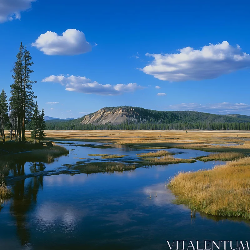 Peaceful Nature Scene with River and Mountain AI Image