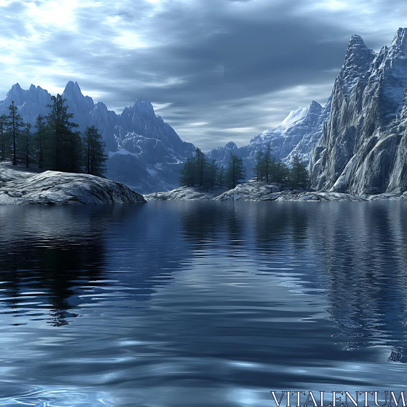 AI ART Peaceful Alpine Landscape with a Reflective Lake