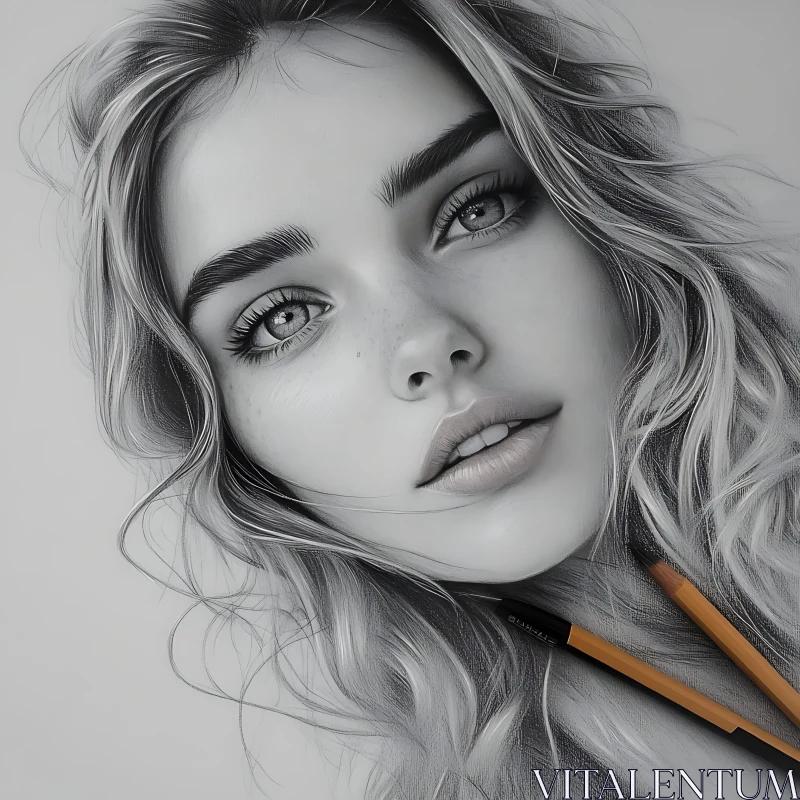 AI ART Detailed Pencil Drawing of a Woman's Face