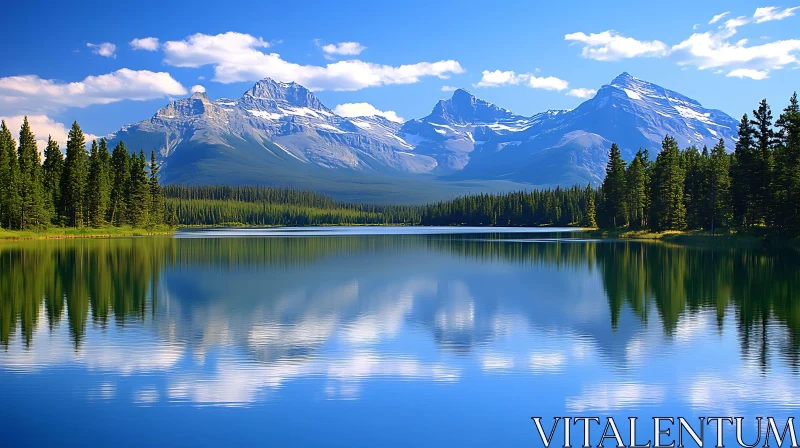 Peaceful Lake with Mountain Mirror Image AI Image