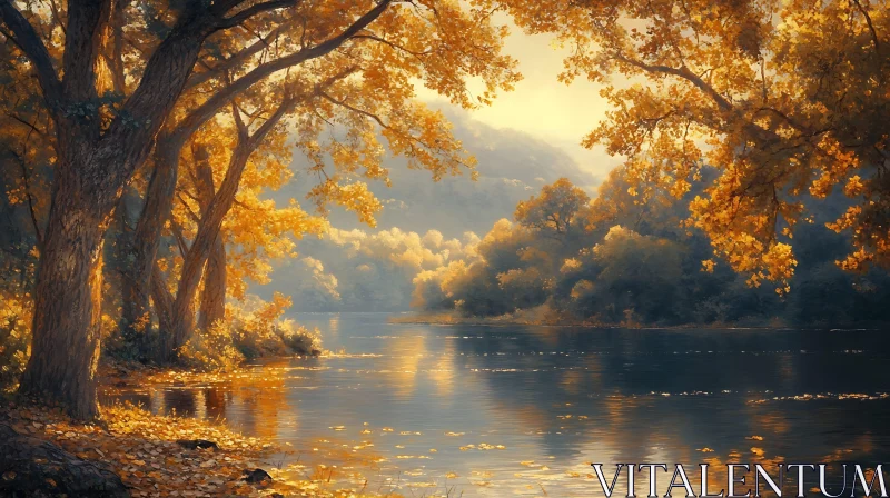 Serene River Landscape in Autumn AI Image