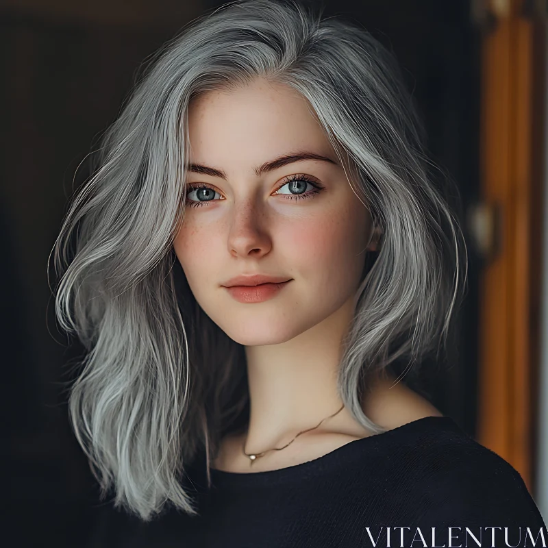 Young Woman's Portrait with Gray Hair AI Image