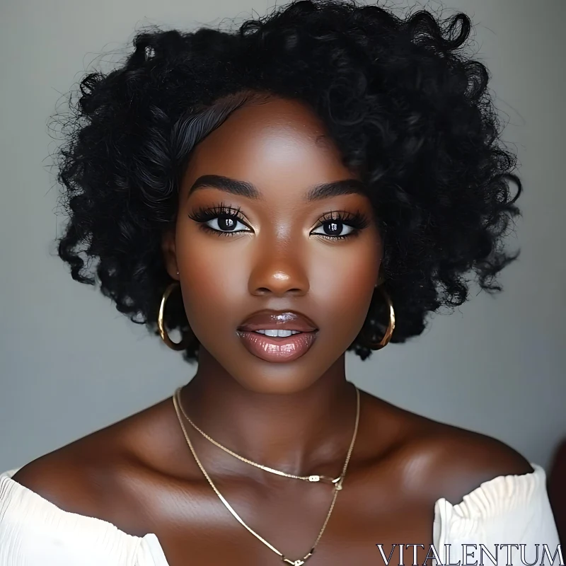 Stylish Woman in White Top with Hoop Earrings AI Image