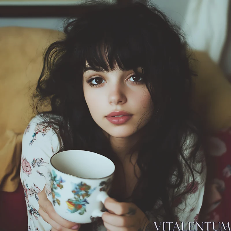 Intimate Portrait of a Woman with a Cup AI Image