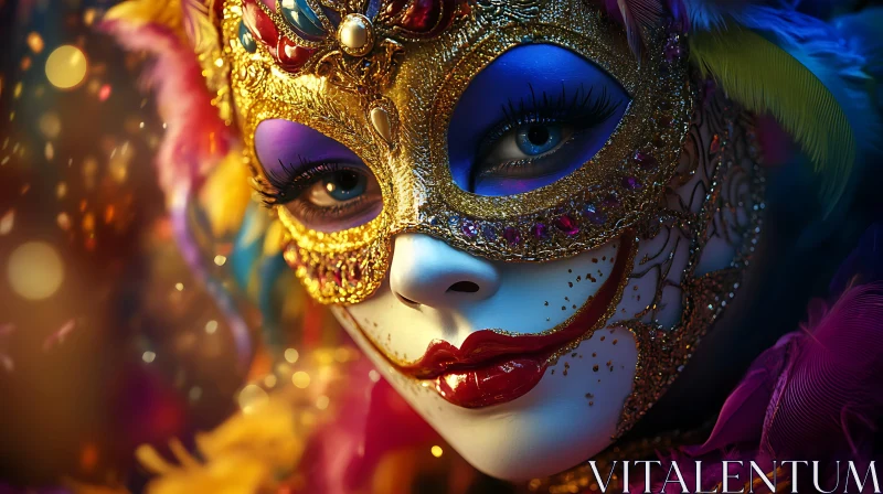 Intricate Carnival Mask and Feathers in Woman's Portrait AI Image