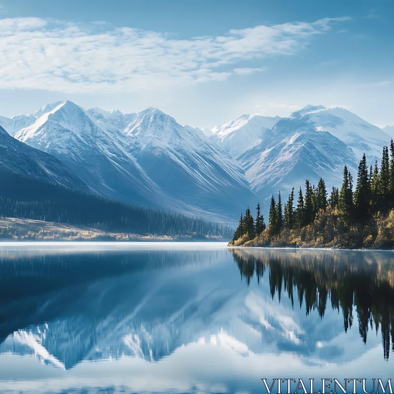 Tranquil Lake and Majestic Mountain Reflections AI Image