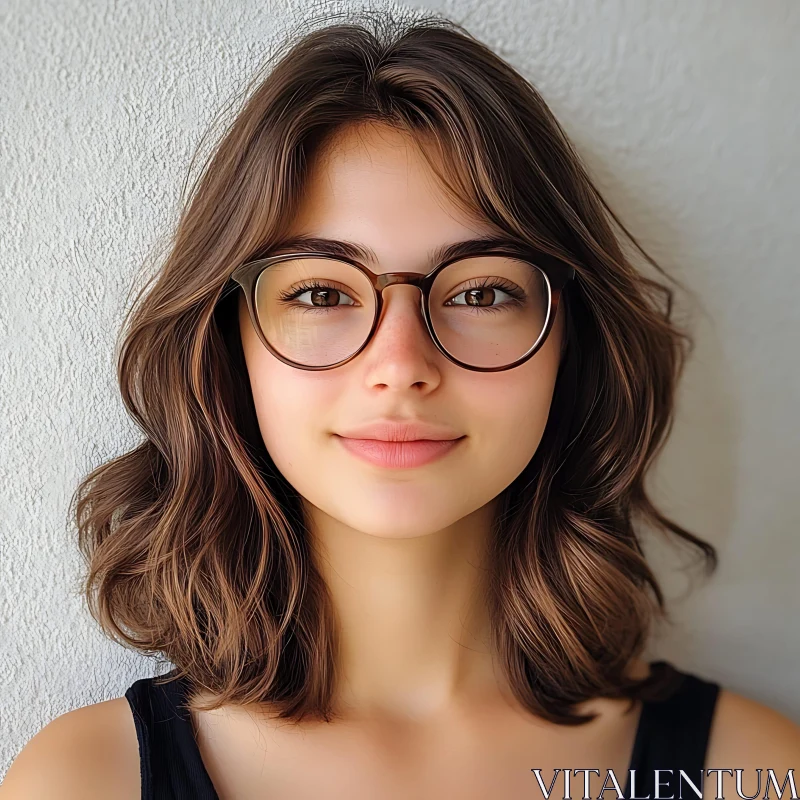 Smiling Woman with Short Hair and Glasses AI Image