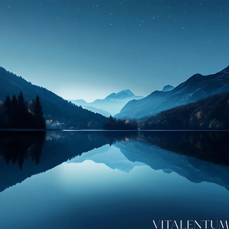 Starlit Mountain Lake Reflection AI Image